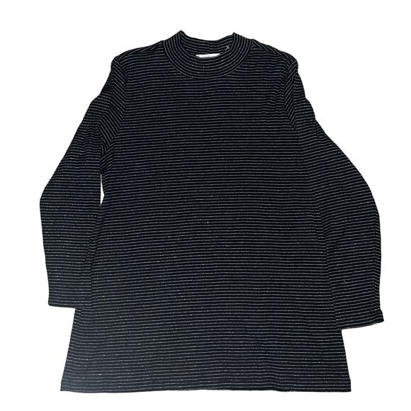 CJ Banks Sweaters - CJ Banks‎ 1X Black Silver Stripe Long Stretch Mock Turtleneck